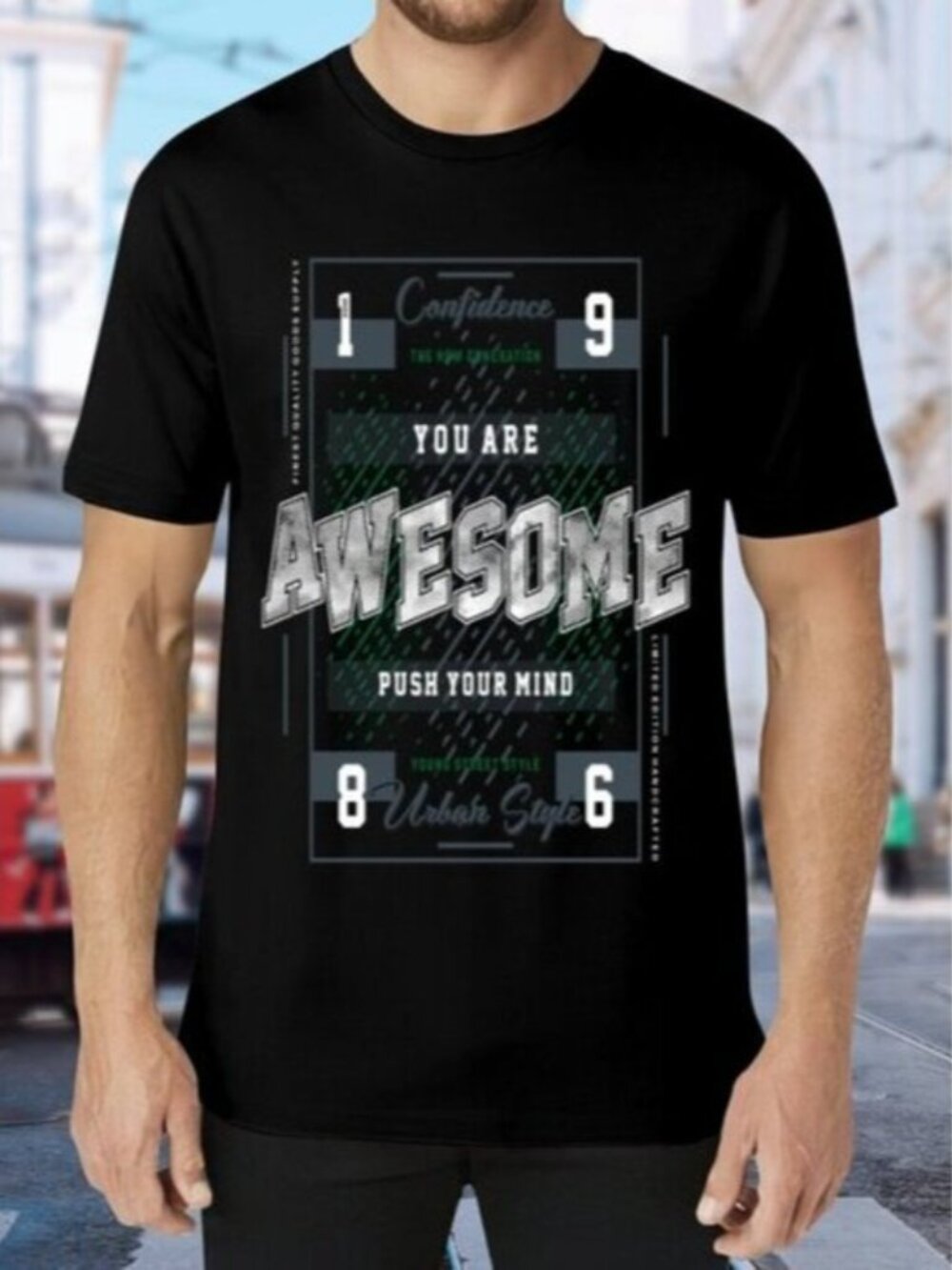 Black Graphic T-Shirt with Motivational Print